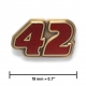 “42” lapel pin, antique gold, translucent red