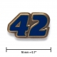 “42” lapel pin, antique gold, translucent blue